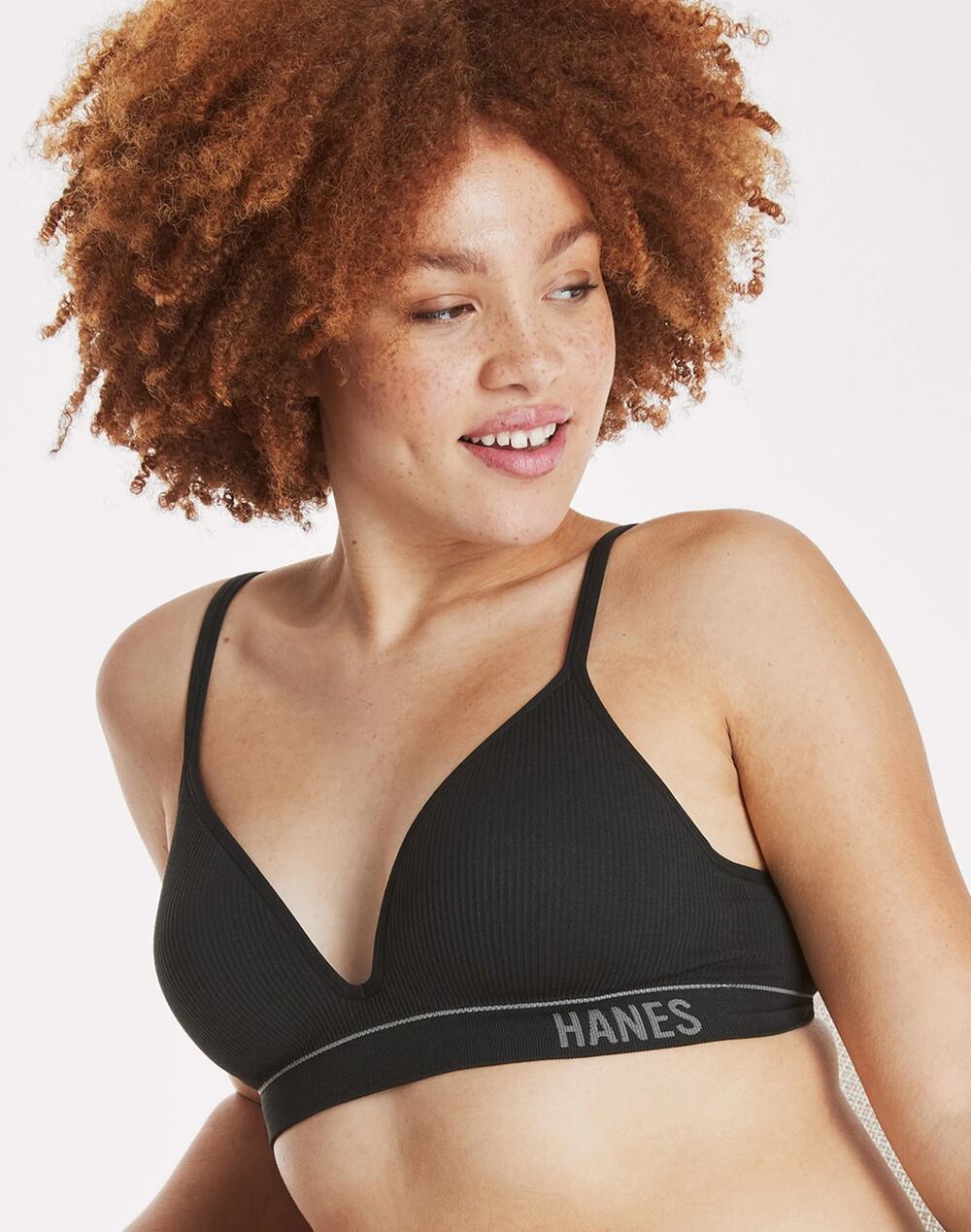Hanes Originals Women's 2XL Black Seamless Rib Contour Wireless Bralette I11-17